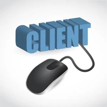 Modern grey computer mouse connected to the blue word client Illustrazione stock