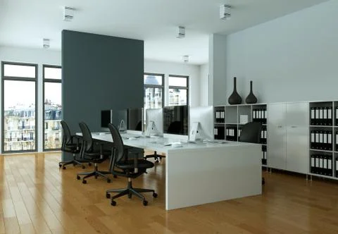 Modern grey office interior Design 3d rendering Stock Illustration