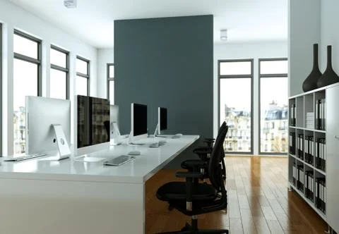 Modern grey office interior Design 3d rendering Stock Illustration
