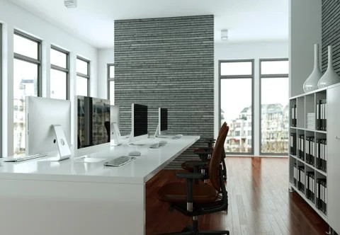 Modern grey office interior Design 3d rendering Ilustração Stock