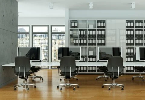 Modern grey office interior Design 3d rendering Ilustração Stock