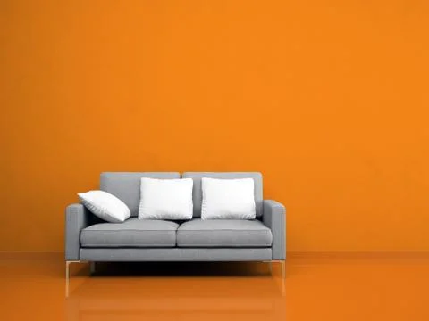 Modern grey sofa on the orange wall Stock Illustration