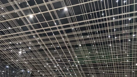 Modern Grid Ceiling with Scattered LED Light Dots Stock Footage 331551701