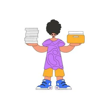 A modern guy holds stacks of documents in his hands. Stock Illustration