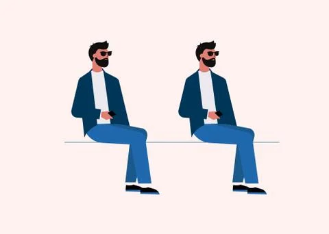 Modern guy sits looking away Stock Illustration