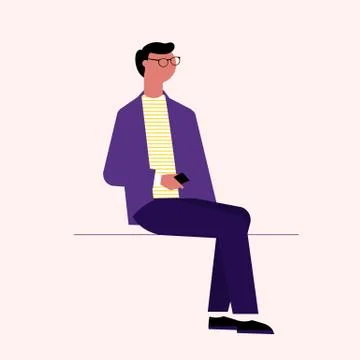 Modern guy sits looking away Stock Illustration