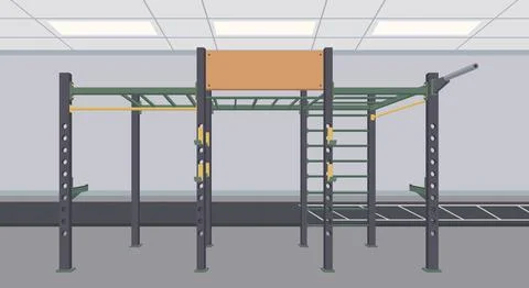Modern gym multi functional workout power rack rig with monkey bars, pull u.. Stock-Illustration