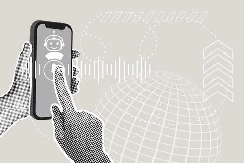 Modern halftone collage. Artificial intelligence enabled internet search concept Stock Illustration