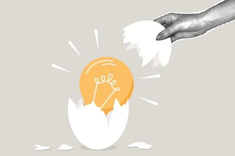 Modern halftone collage. Concept birth of an idea, creation or discovery Stock-Illustration