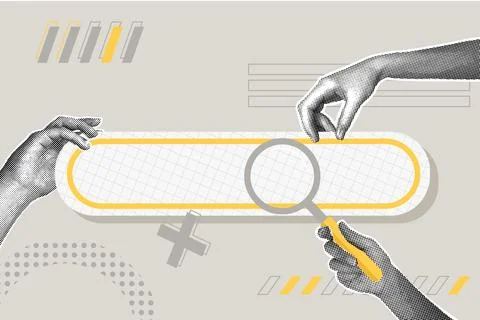 Modern halftone collage. The concept of finding information on the internet Stock Illustration