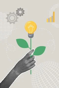 Modern halftone collage. Concept of the idea, present the idea, collect Stock Illustration
