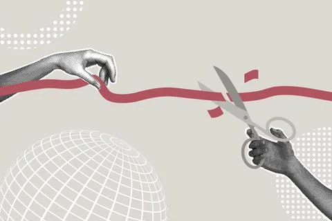 Modern halftone collage. Concept of starting a new business, opening ceremony Stock Illustration