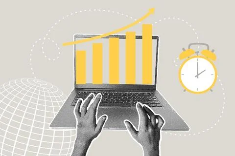 Modern halftone collage. Workspace concept, resource and budget planning Stock Illustration
