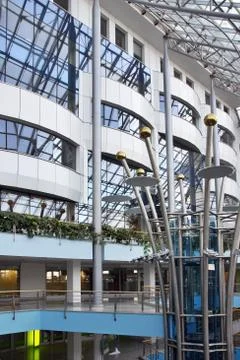 Modern hall inside office centre Stock Photos