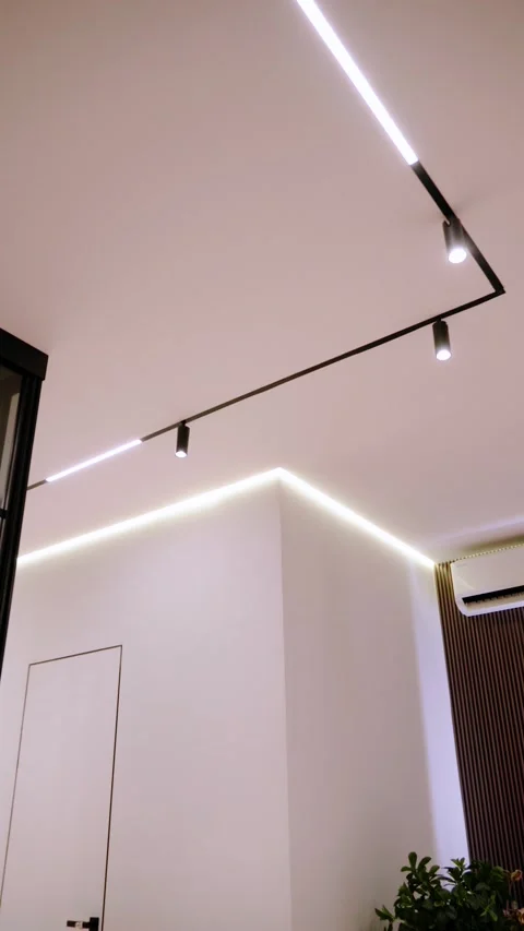 Modern Hallway Corner with Track and Perimeter Lighting 動画素材 342861419
