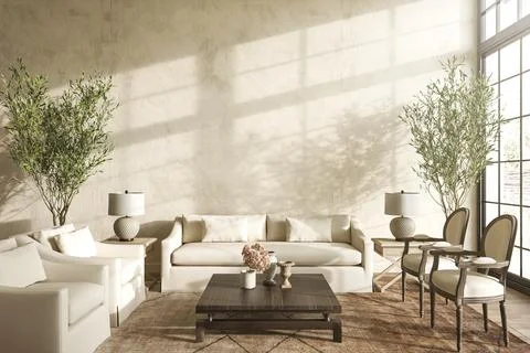 Modern Hampton style interior design in livingroom. Lighting and sunny house Stock-Illustration