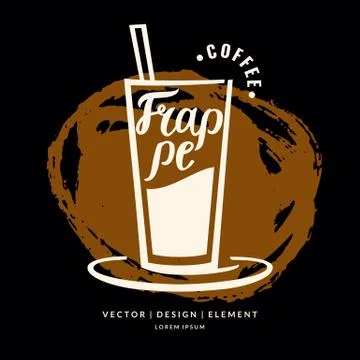 Modern hand drawn lettering label for coffee drink Frappe. Stock Illustration