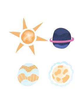 Modern hand drawn set with planets for decoration design. Trendy vector illus Stock Illustration
