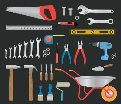 Modern hand tools. instruments collection Stock Illustration