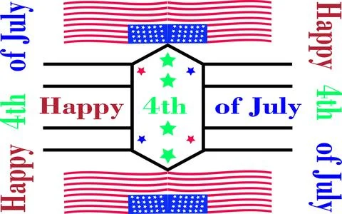 Modern Happy 4th of July Vector with Hexagon Badge and Vertical American Flag Stock Illustration