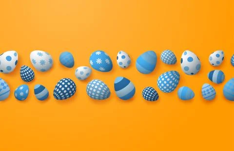 Modern happy Easter day with 3d Easter eggs in a row on background. Vector il Stock Illustration