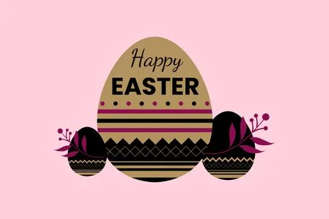 Modern Happy Easter Greeting Card with Stylish Decorative Eggs and Floral A.. Illustrazione stock
