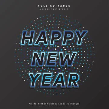 Modern happy new year text effect dark color with circle background for banner Stock Illustration