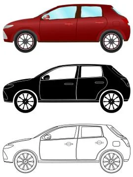 Modern hatchback car in three different types Stock Illustration