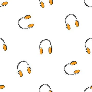 Modern headphones music pattern, Vector doodle illustration. Stock Illustration