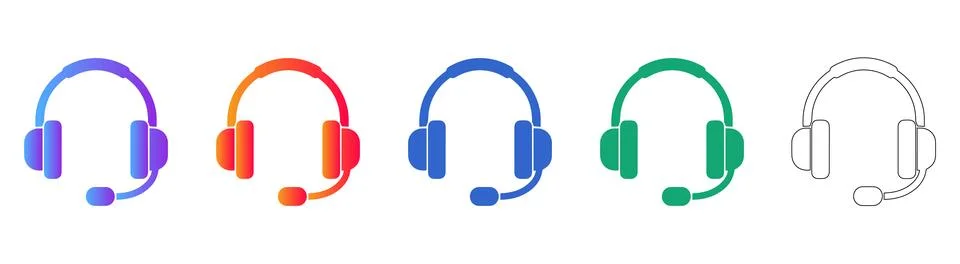 Modern Headset with Microphone Icons in Gradient and Outline Stock-Illustration