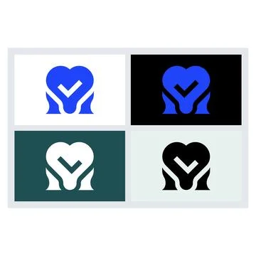Modern Heart Check Mark Logo Icon Set Stock Illustration