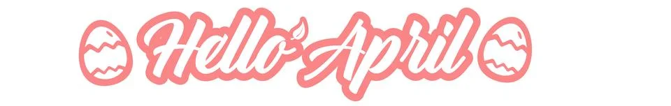 Modern Hello April script typography sticker with decorative patterned pink 스톡 일러스트