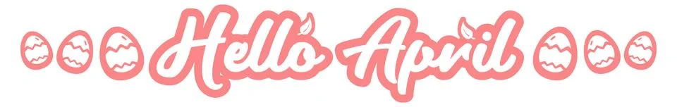 Modern Hello April script typography sticker with decorative patterned pink 스톡 일러스트