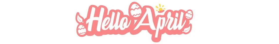 Modern Hello April script typography sticker with decorative patterned pink Illustrazione stock