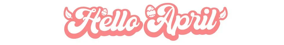 Modern Hello April script typography sticker with decorative patterned pink 스톡 일러스트