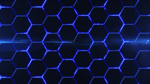 Modern hexagon background of neon blue surface with flickering light. Stock Footage 307865154
