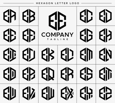 Modern hexagon E letter logo design vector set. Hexagonal EE E logo graphic. Stock Illustration