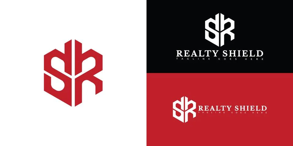 Modern hexagon initial vector letter SR or RS logo in red color Stock Illustration