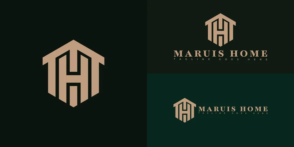 Modern hexagon initial vector letter MH or HM logo in gold color Stock Illustration