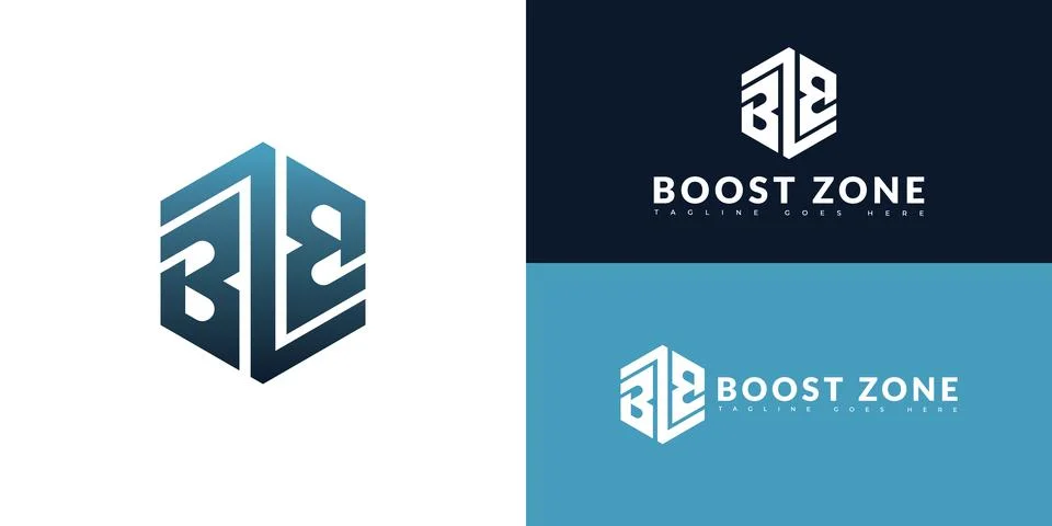 Modern hexagon initial vector letter BZ or ZB logo in blue color Stock Illustration