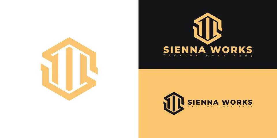Modern hexagon initial vector letter SW or WS logo in gold color Stock Illustration