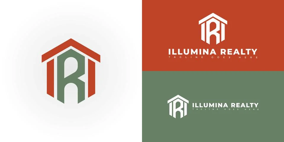 Modern hexagon initial vector letter IR or RI logo in green-red color Stock Illustration