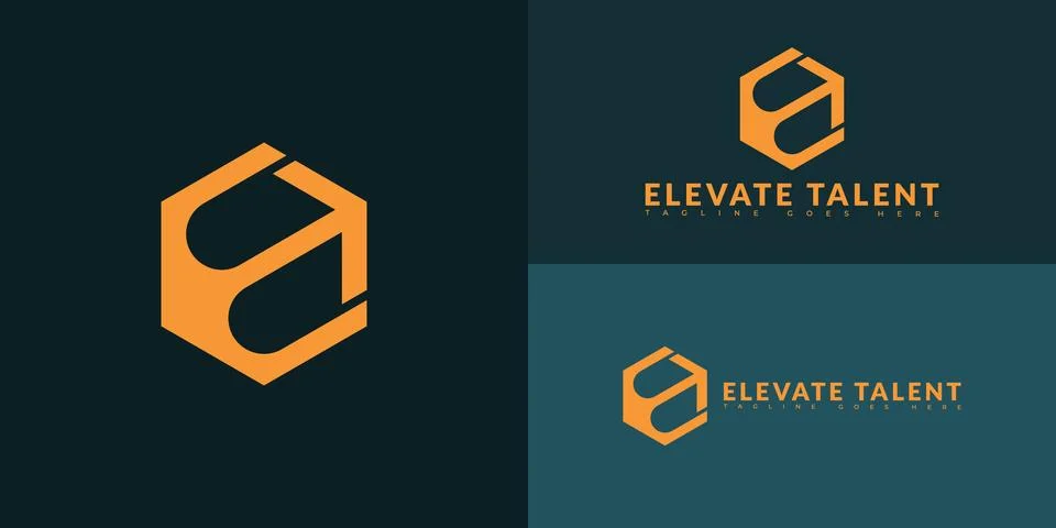 Modern hexagon initial vector letter ET or TE logo in orange color Stock Illustration