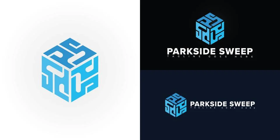 Modern hexagon vector initial letter PS or SP in blue color Stock Illustration