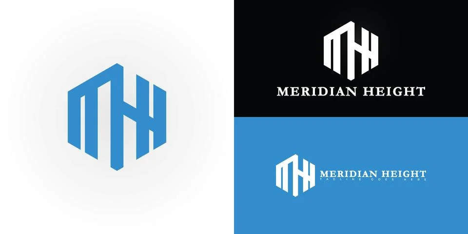 Modern hexagon vector initial letter MH or HM logo in blue color Stock Illustration