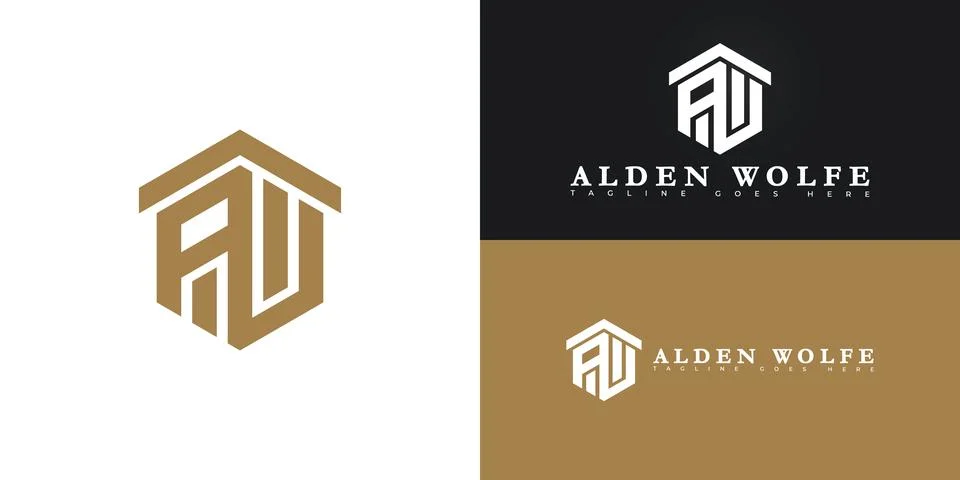 Modern hexagon vector initial letter AW or WA logo in gold color Stock Illustration