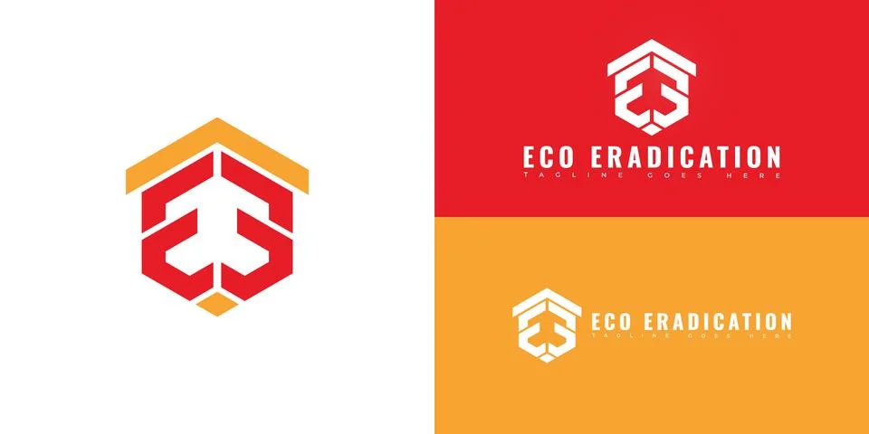 Modern hexagon vector initial letter E or EE logo in red-orange color Stock Illustration