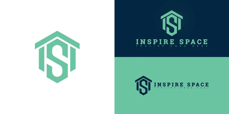 Modern hexagon vector initial letter IS or SI logo in green color Stock Illustration