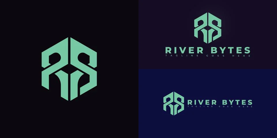 Modern hexagon vector initial letter RB or BR logo in green color Stock Illustration