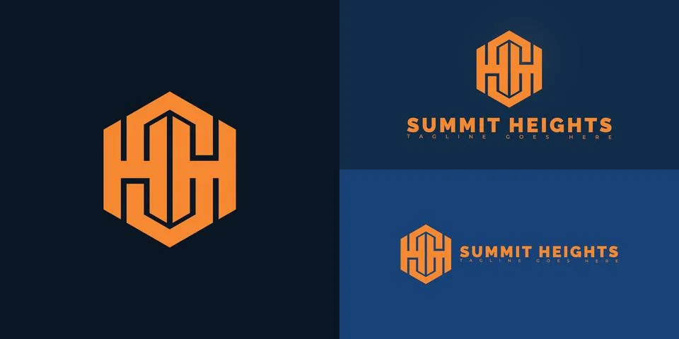 Modern hexagon vector initial letter SH or HS logo in orange color Stock Illustration